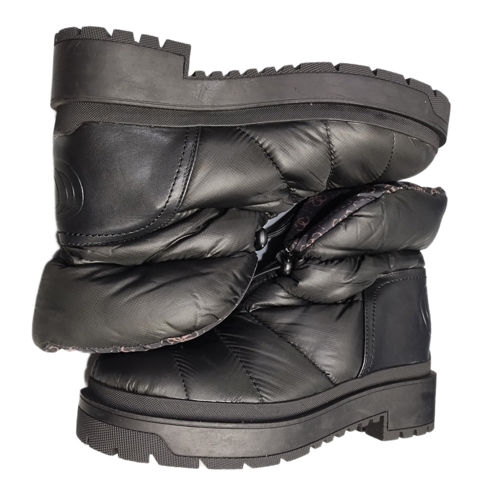 Guess Leeda Winter Snow Ankle Boots Womens US Size 9.5M Black Drawstring Closure